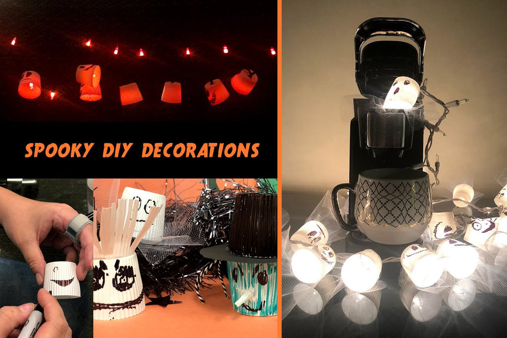 DIY Halloween Decorations - Recycled Coffee Pod Ghost & Pumpkin Lights